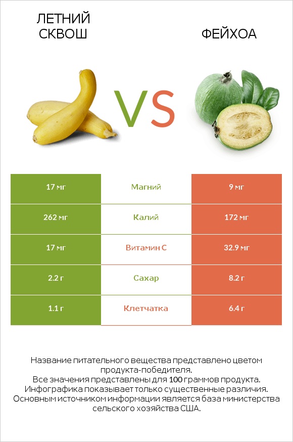 Летний сквош vs Фейхоа infographic