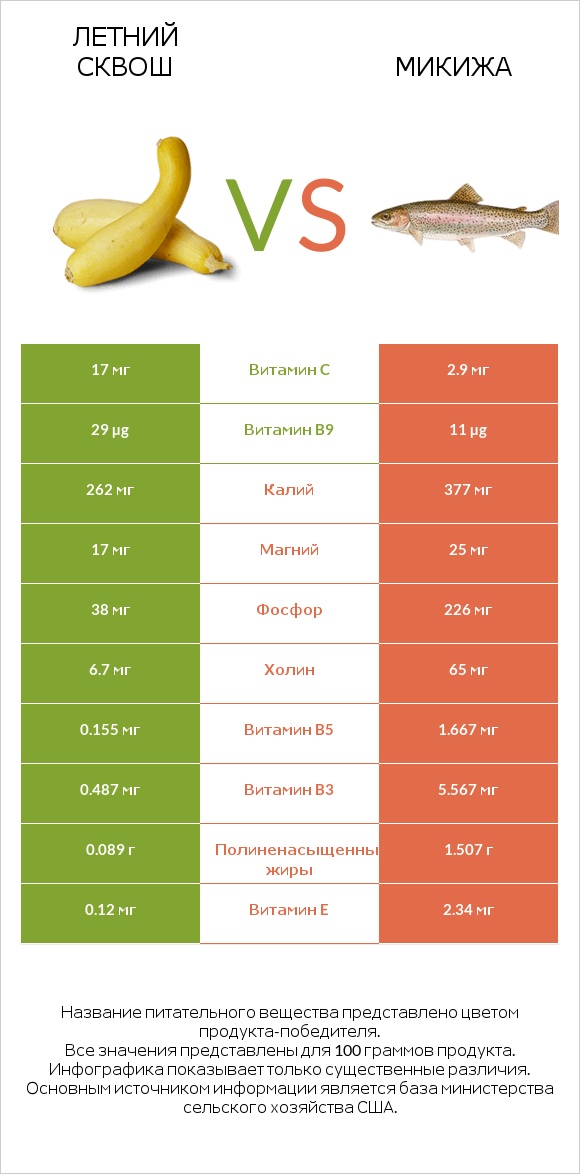 Летний сквош vs Микижа infographic