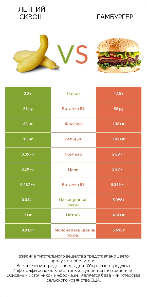Летний сквош vs Гамбургер infographic