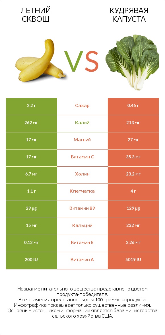 Летний сквош vs Кудрявая капуста infographic