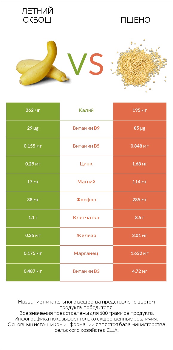 Летний сквош vs Пшено infographic