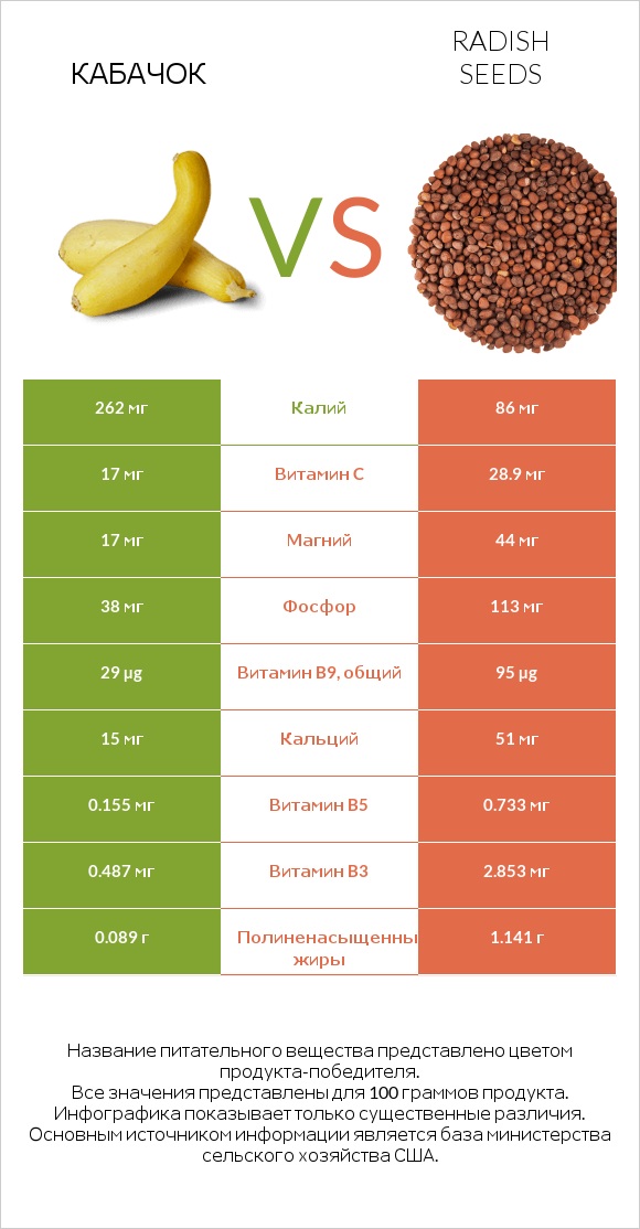 Кабачок vs Radish seeds infographic
