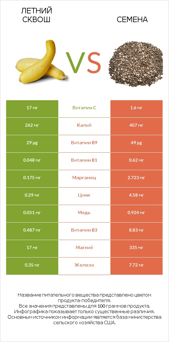 Летний сквош vs Семена infographic