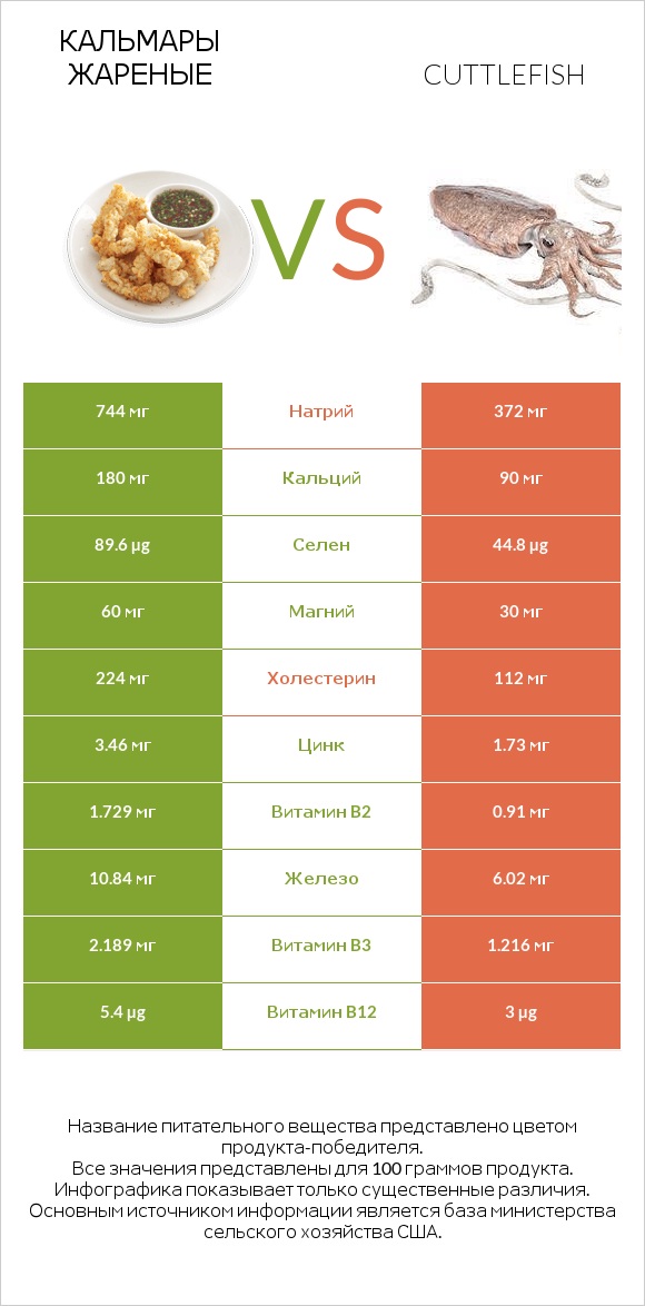 Кальмары жареные vs Cuttlefish infographic