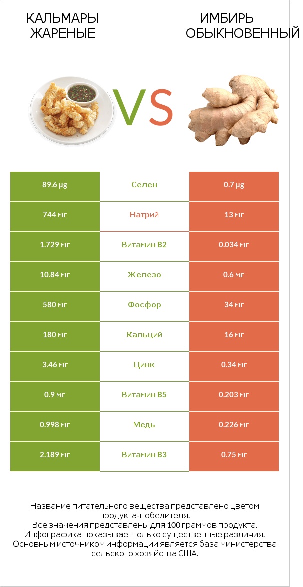 Кальмары жареные vs Имбирь обыкновенный infographic