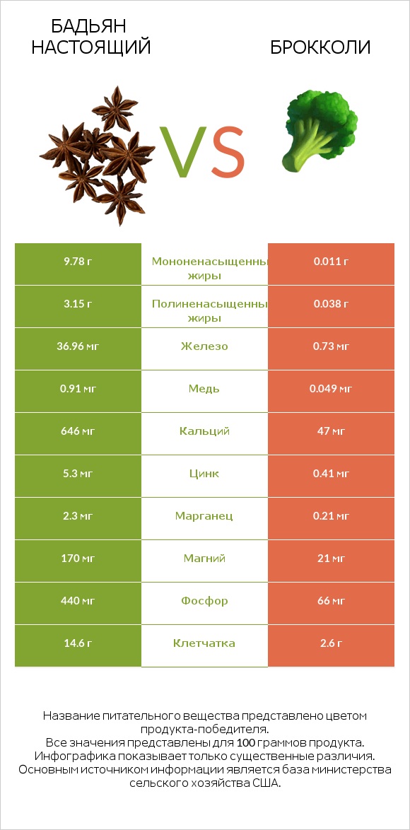 Бадьян настоящий vs Брокколи infographic