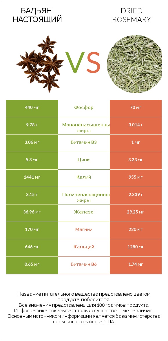 Бадьян настоящий vs Dried rosemary infographic