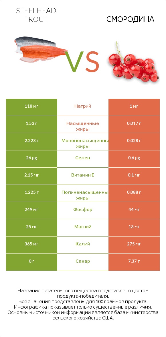 Steelhead trout vs Смородина infographic