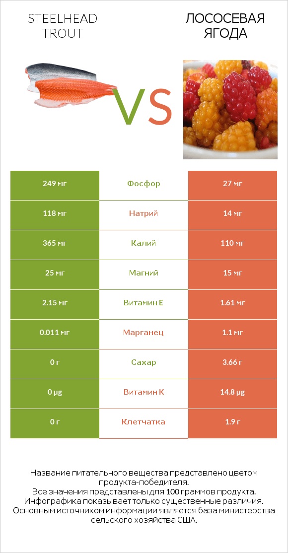 Steelhead trout vs Лососевая ягода infographic