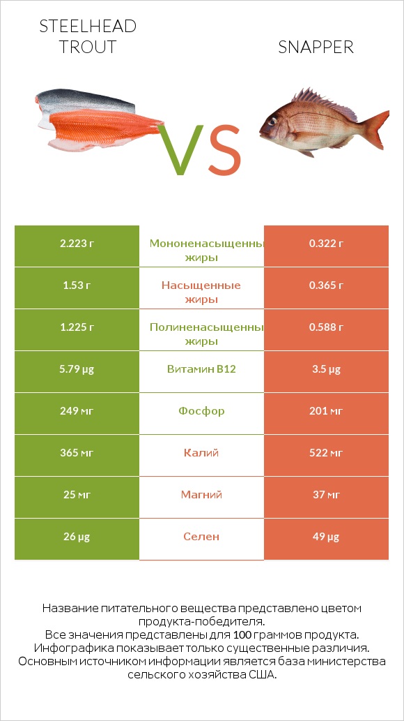 Steelhead trout vs Snapper infographic