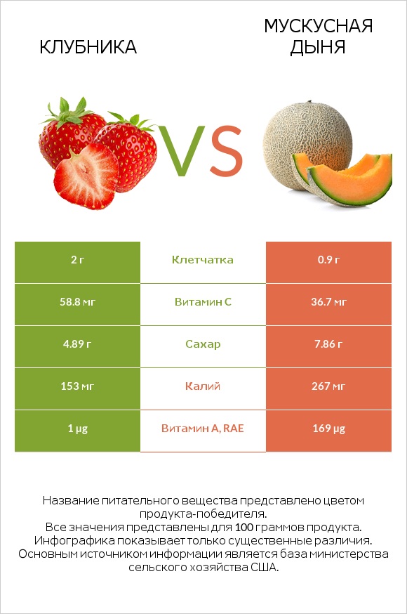 Клубника vs Мускусная дыня infographic