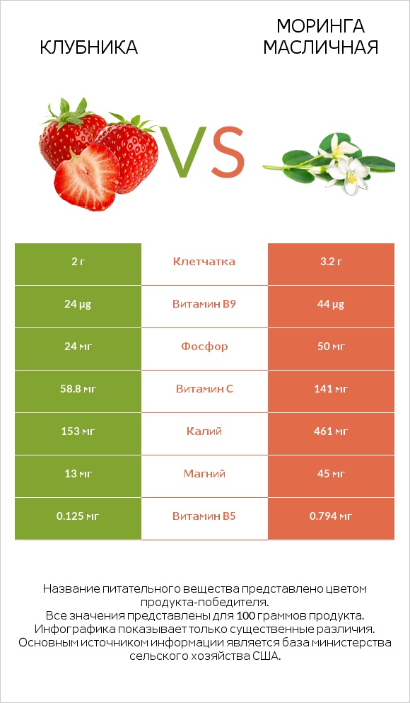 Клубника vs Моринга масличная infographic