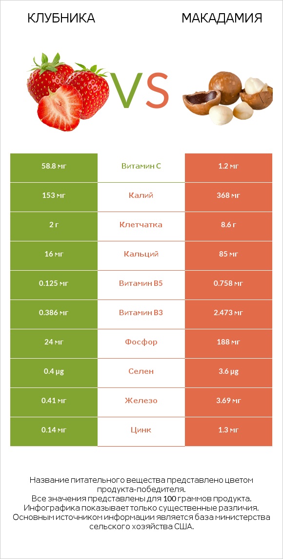 Клубника vs Макадамия infographic