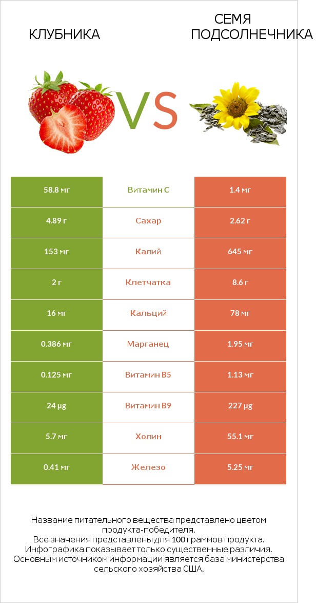 Клубника vs Семя подсолнечника infographic