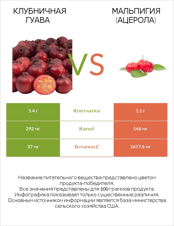 Клубничная гуава vs Мальпигия (ацерола) infographic