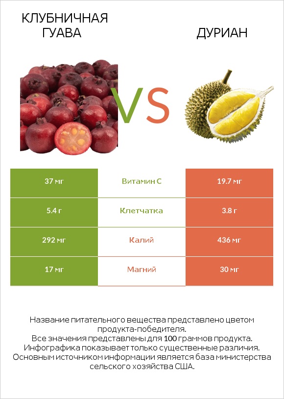 Клубничная гуава vs Дуриан infographic