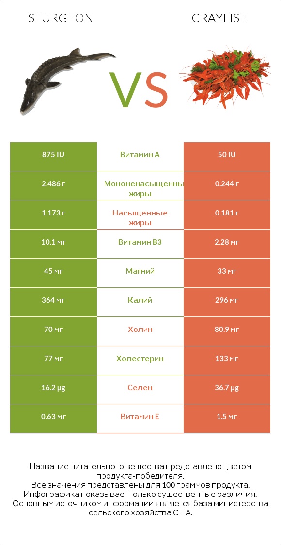 Sturgeon vs Crayfish infographic