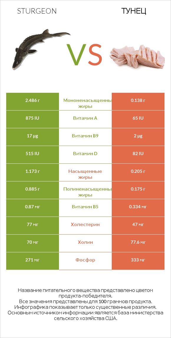 Sturgeon vs Тунец infographic