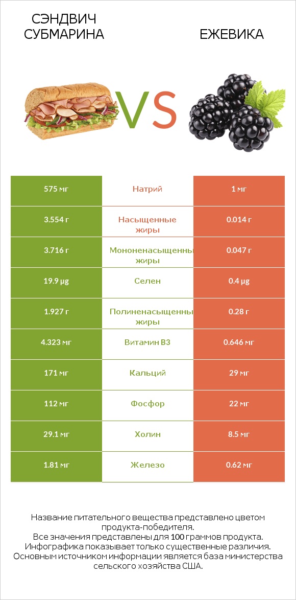 Сэндвич Субмарина vs Ежевика infographic