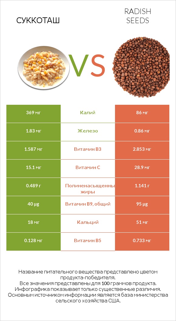 Суккоташ vs Radish seeds infographic