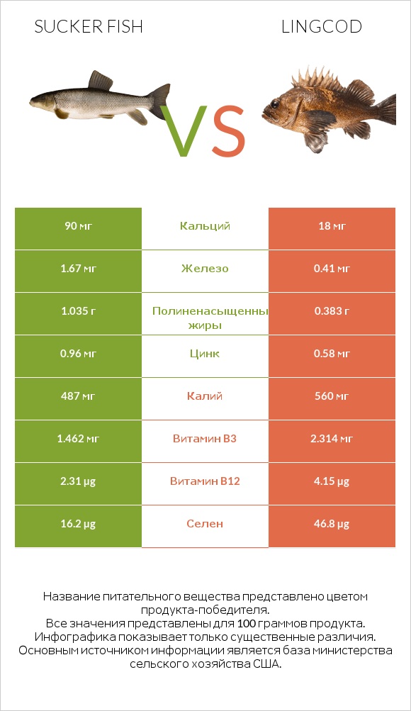 Sucker fish vs Lingcod infographic