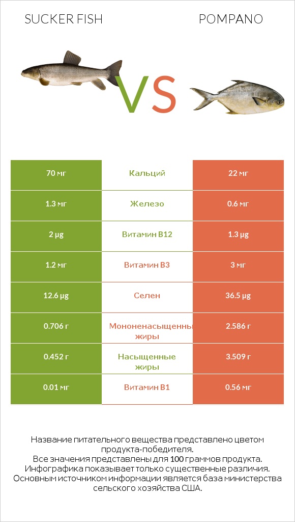 Sucker fish vs Pompano infographic