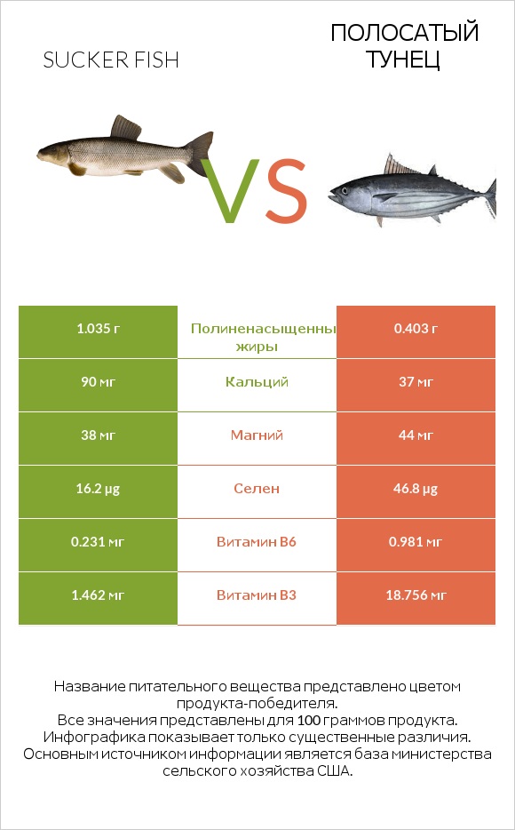 Sucker fish vs Полосатый тунец infographic