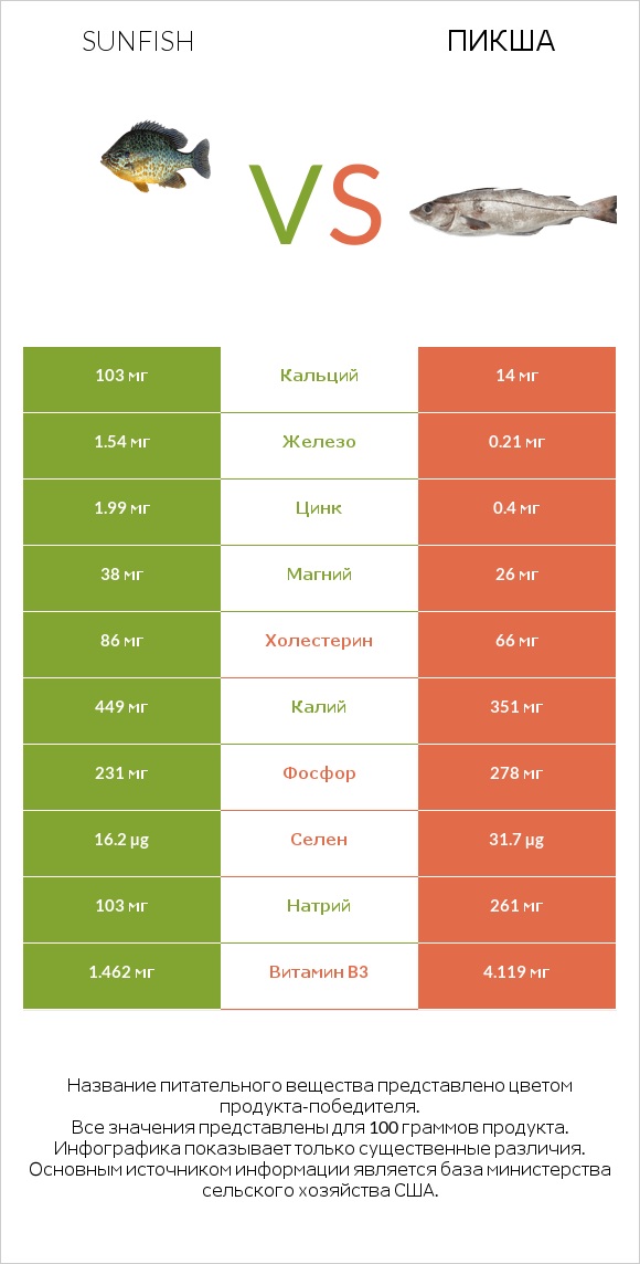 Sunfish vs Пикша infographic