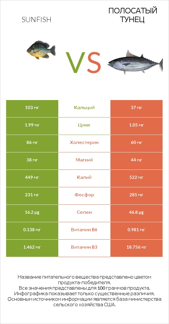 Sunfish vs Полосатый тунец infographic