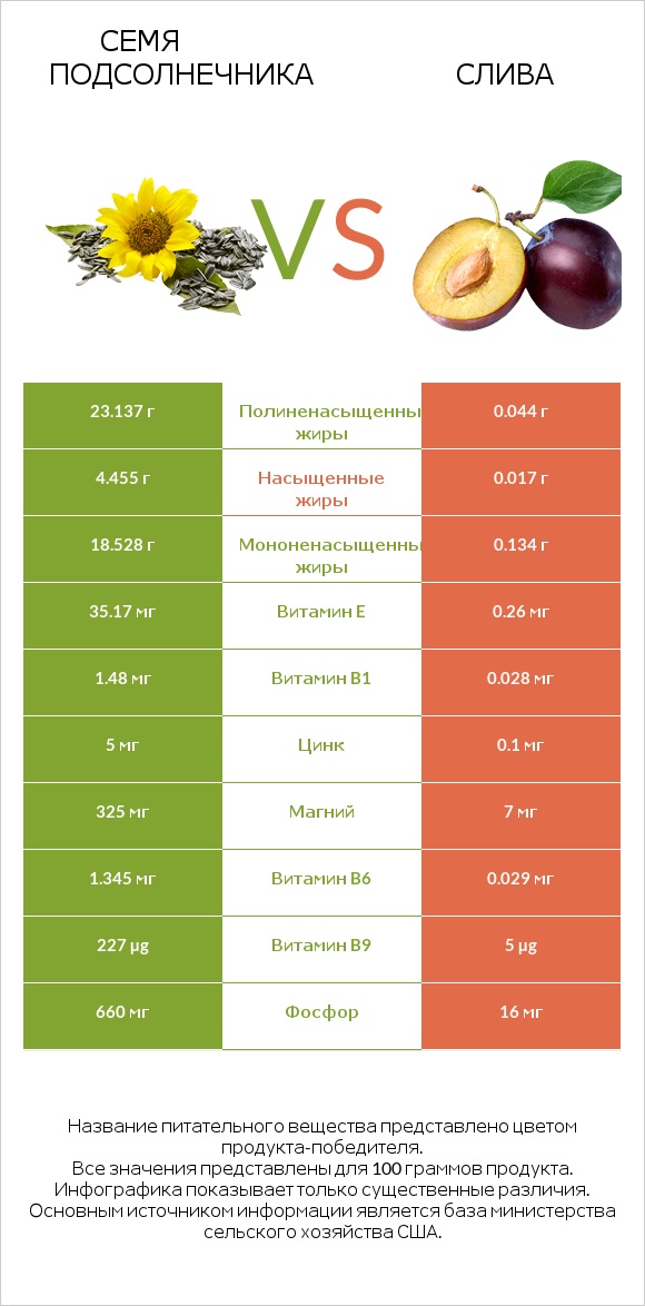 Семя подсолнечника vs Слива infographic