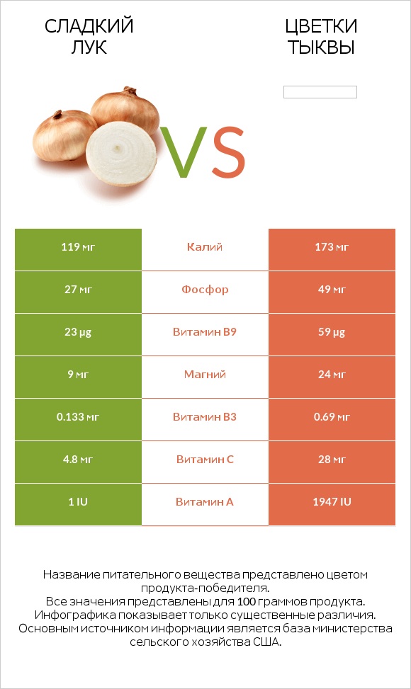 Сладкий лук vs Цветки тыквы infographic