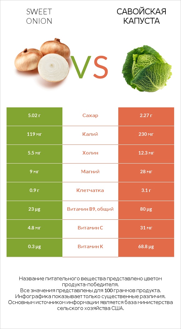 Sweet onion vs Савойская капуста infographic