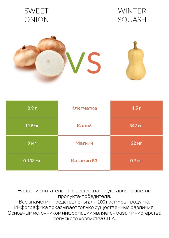 Sweet onion vs Winter squash infographic