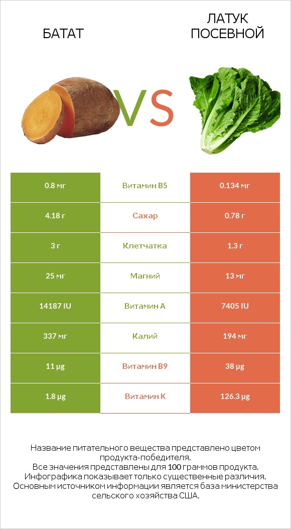 Батат vs Латук посевной infographic