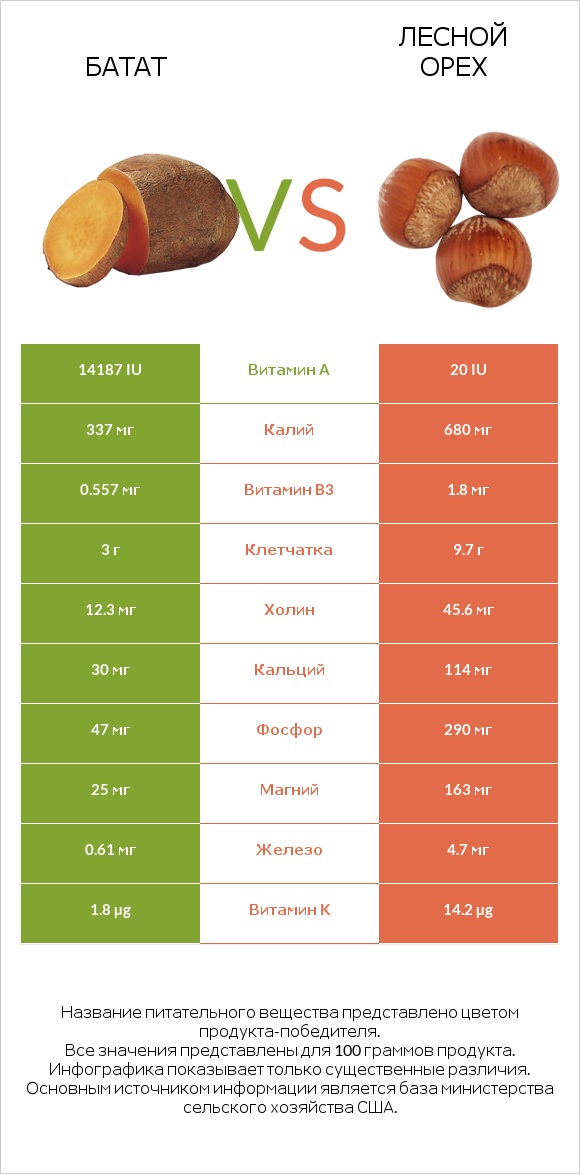 Батат vs Лесной орех infographic