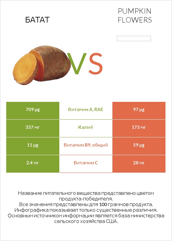 Батат vs Pumpkin flowers infographic