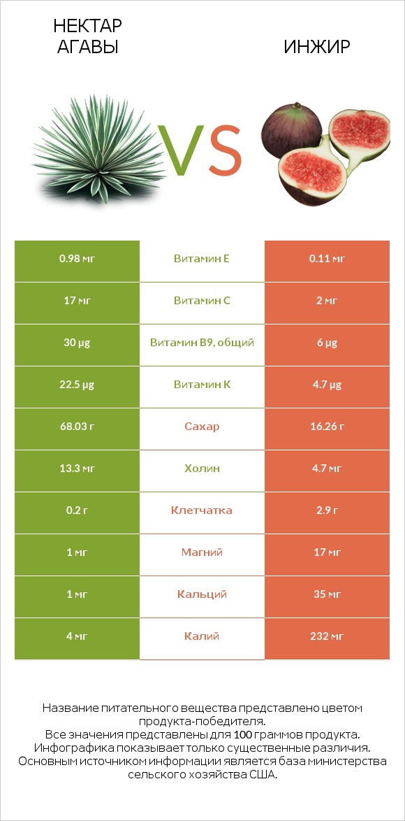 Нектар агавы vs Инжир infographic