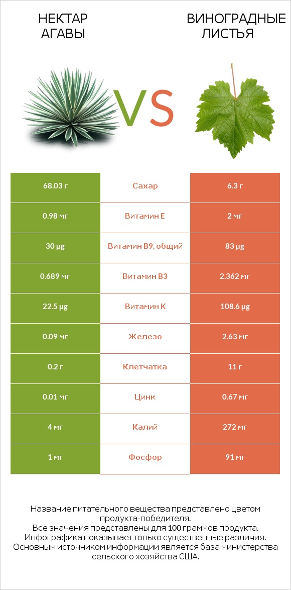 Нектар агавы vs Виноградные листья infographic