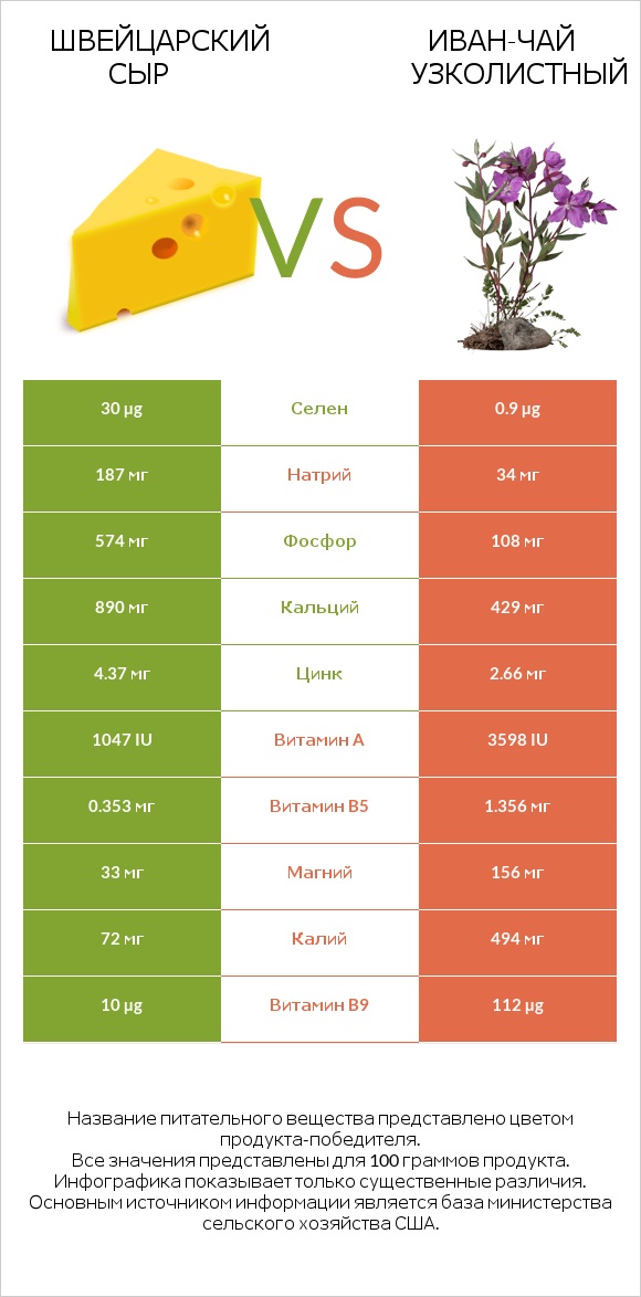 Швейцарский сыр vs Иван-чай узколистный infographic