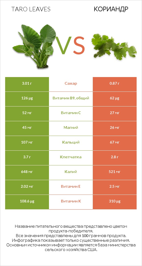 Листья Таро vs Кориандр infographic