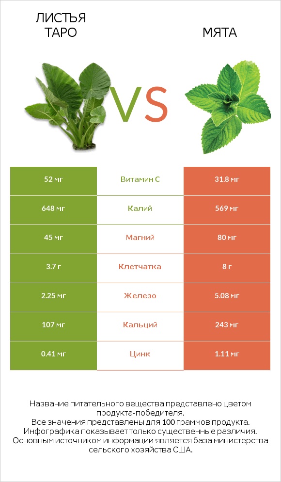 Листья Таро vs Мята infographic