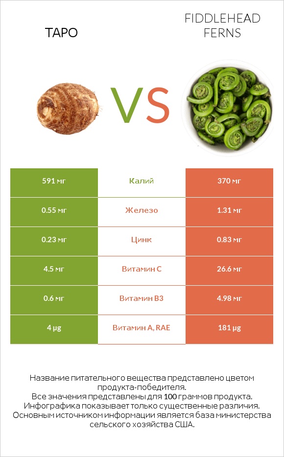 Таро vs Fiddlehead ferns infographic