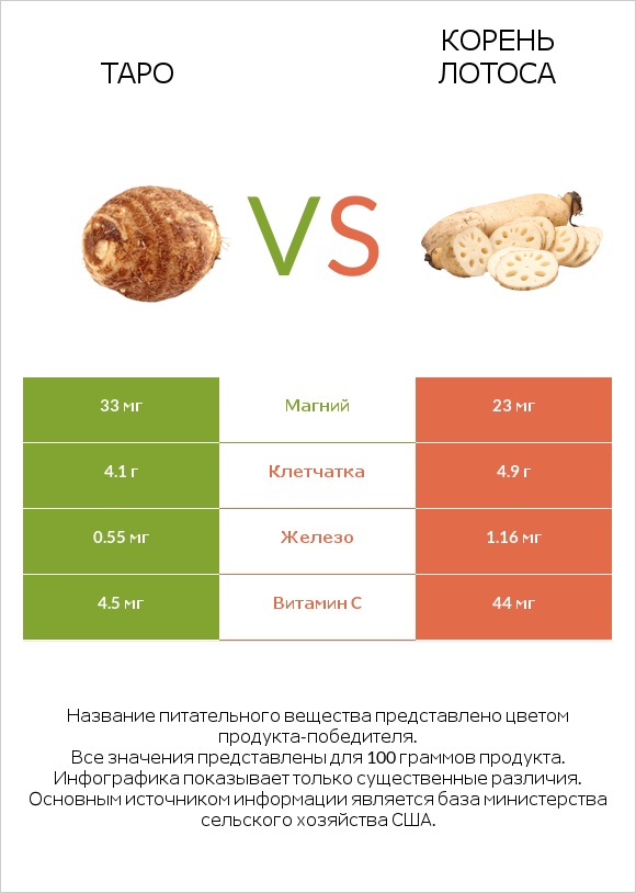 Таро vs Lotus root infographic