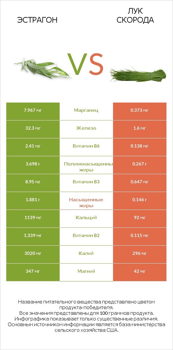 Эстрагон vs Лук скорода infographic