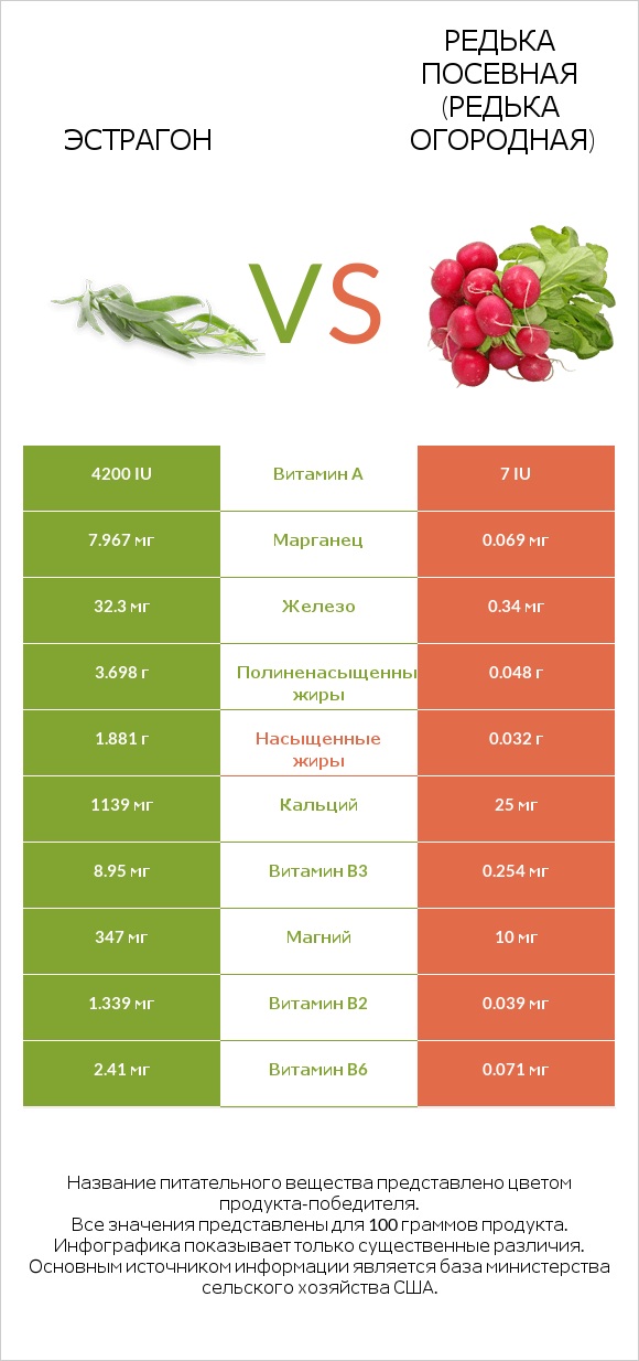 Эстрагон vs Редька посевная (Редька огородная) infographic