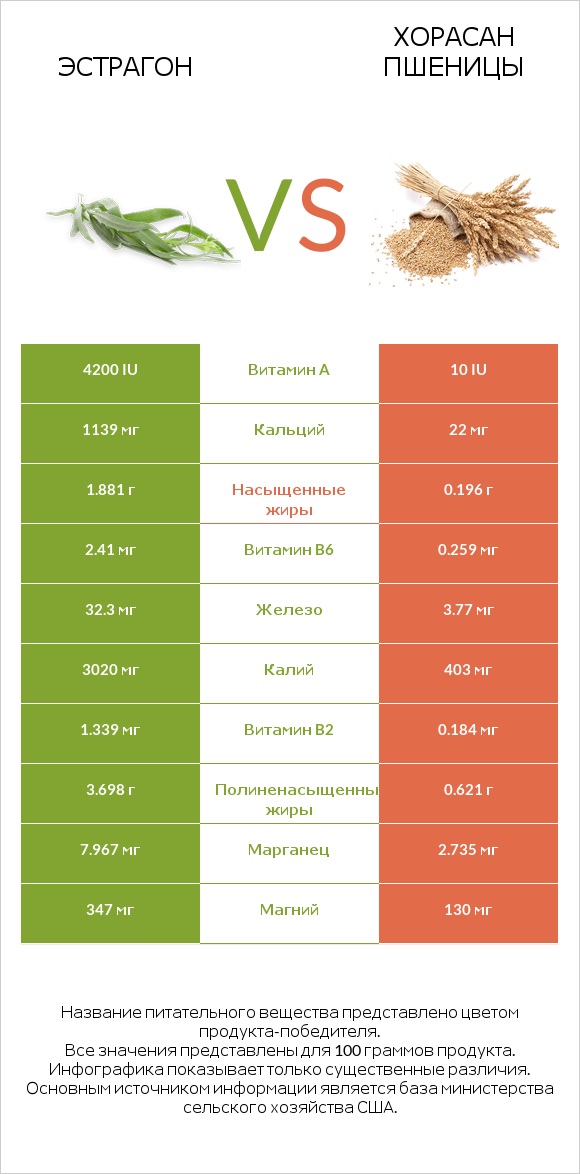 Эстрагон vs Хорасан пшеницы infographic
