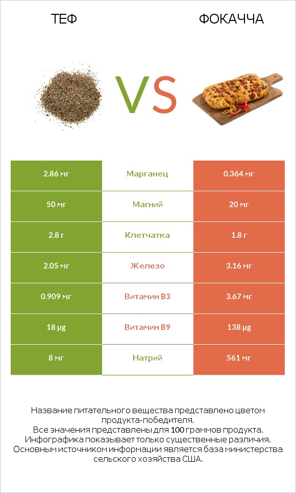 Теф vs Фокачча infographic