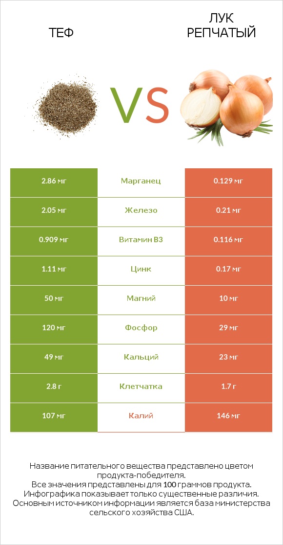 Теф vs Лук репчатый infographic