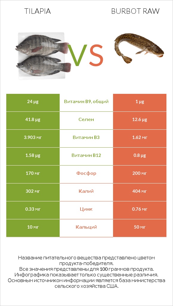 Tilapia vs Burbot raw infographic