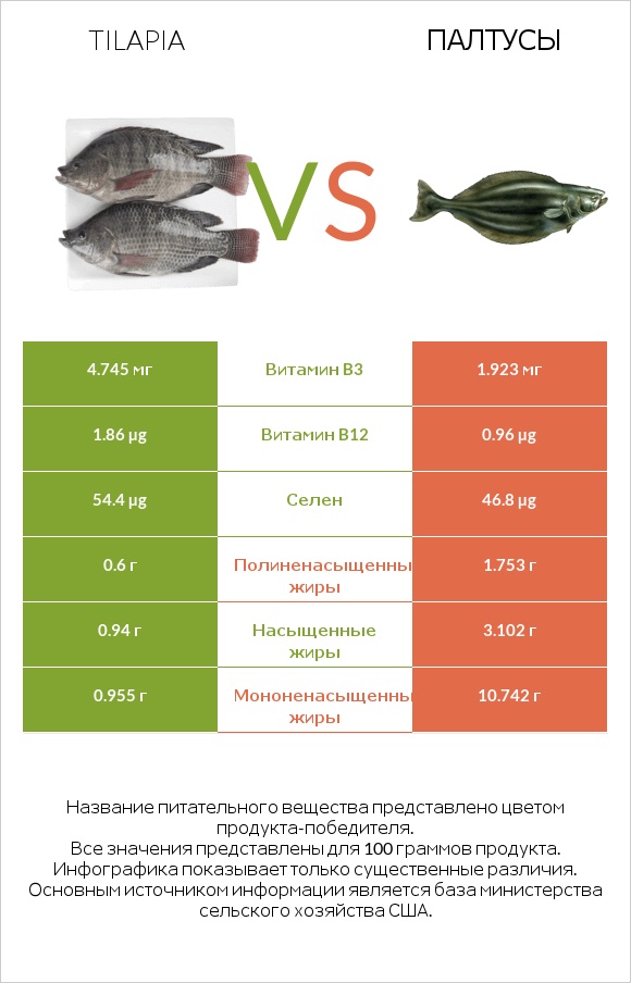 Tilapia vs Палтусы infographic